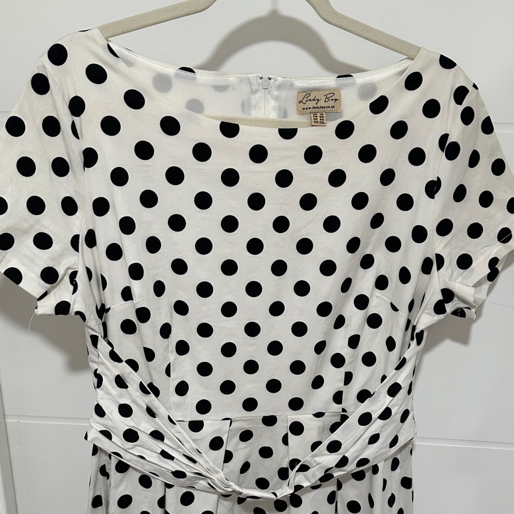 Plus Size Pinup Lindy Bop White and Black Polka Dot Dress